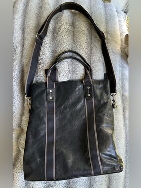 Coach F70558 Black Heritage Web Foldover Leather Messenger Bag